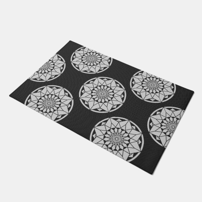 Felpudo Star Mandala tejiendo blanco y negro (Angular)