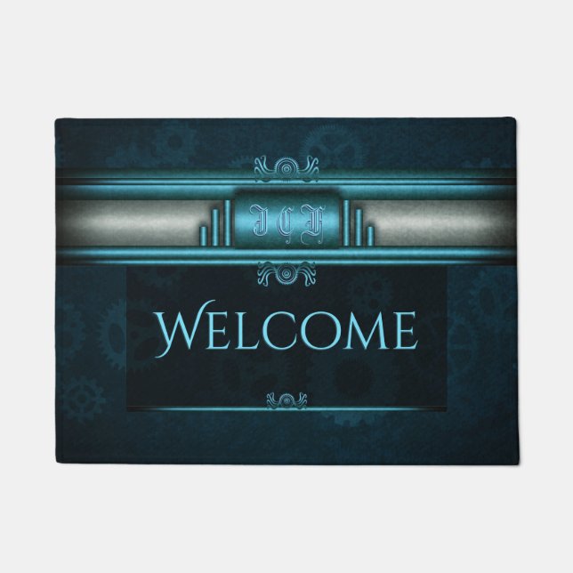 Felpudo Steampunk, hielo azul en los cerdos verde azulados (Anverso)