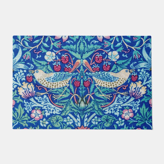 Felpudo Strawberry Thief Blue, William Morris (Anverso)