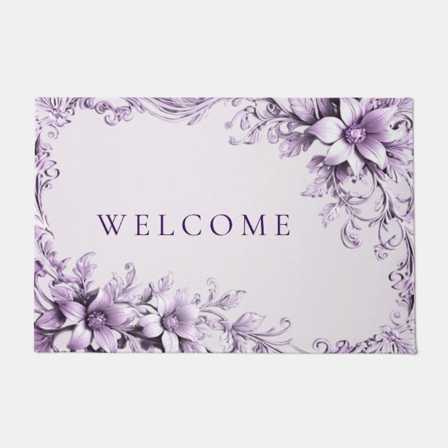 Felpudo Stylish Purple Flowers Doormat (Anverso)