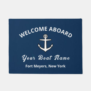 Felpudo Su nombre de barco Anchor Bienvenida Azul a bordo 