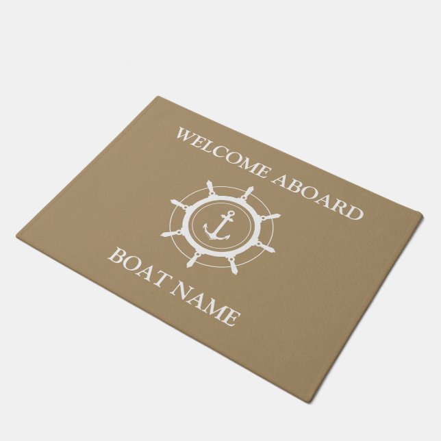 Felpudo Su nombre de barco Anchor Cream Welcome Aboard Doo (Angular)