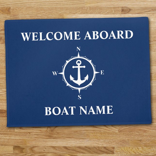Felpudo Su Nombre De Barco Compass Anchor Blue Welcome Abo (Subido por el creador)