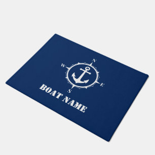 Felpudo Su nombre de barco Compass Anchor Navy Blue