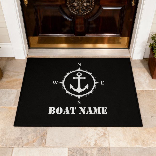 Felpudo Su nombre de barco Compass Anchor Negro (Subido por el creador)