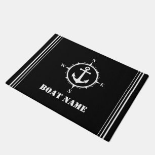 Felpudo Su nombre de barco Compass Anchor Negro moderno