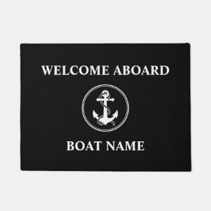 Felpudo Su nombre de barco Rope y Anchor Black Welcome Abo