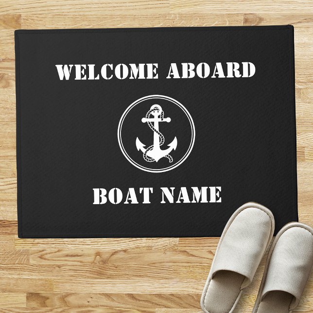 Felpudo Su nombre de barco Rope y Anchor Black Welcome Abo (Several sizes to choose from.)