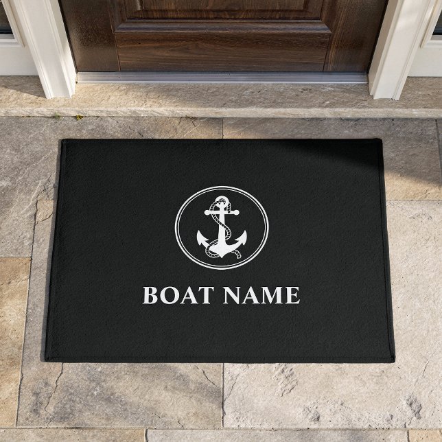 Felpudo Su nombre de barco Rope y Anchor Negro (Subido por el creador)