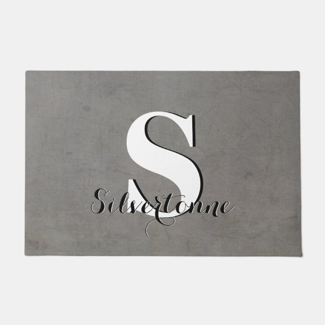 Felpudo Su Nombre Personalizado Gray Monogram Doormat (Anverso)