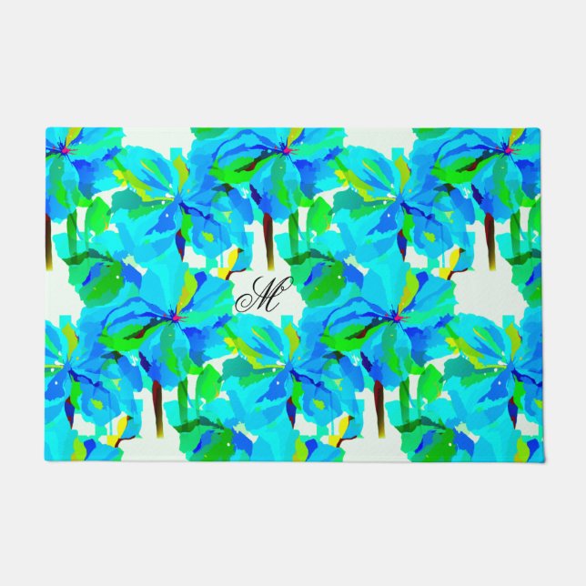 Felpudo Sublime modelo floral verde de la adormidera himal (Anverso)