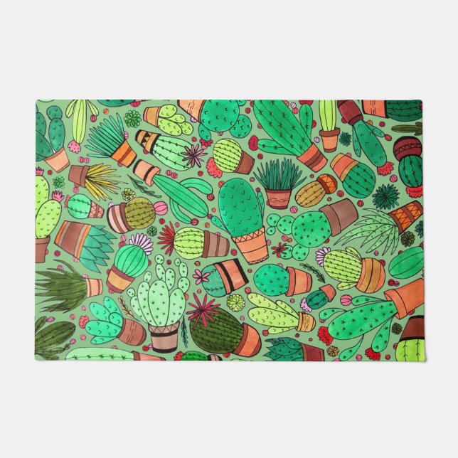 Felpudo Suculento Cactus Potted Plants Green Cacti Garden (Anverso)