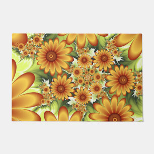 Felpudo Sueño floral, arte fractal de flores abstractas mo