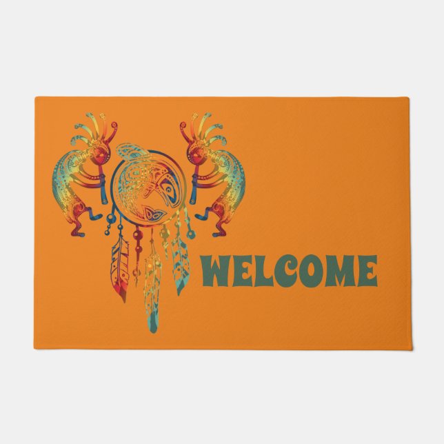 Felpudo Sueño nativo americano de ballena Kokopelli 1 (Anverso)