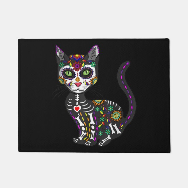 Felpudo Sugar Skull Mexican Cat Halloween Day Of The Dead (Anverso)