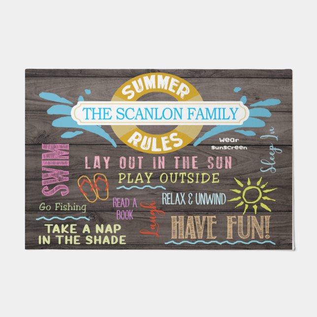 Felpudo  Summer Rules Personalized Mat, Pool Family  (Anverso)