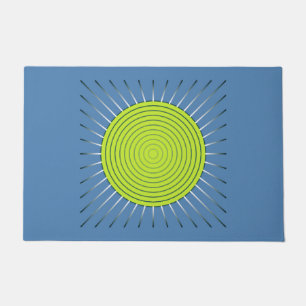 Felpudo Sunburst geométrico moderno, azul de cal y denim