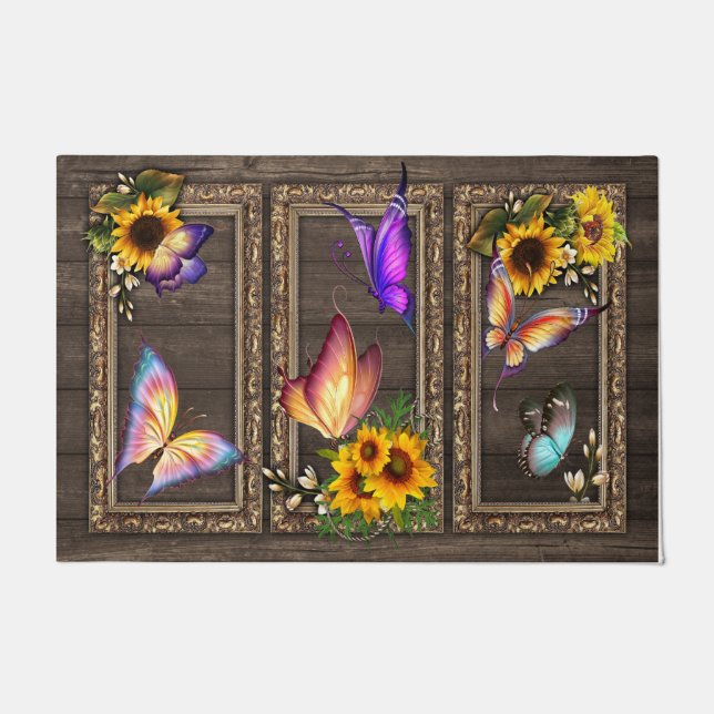 Felpudo Sunflowers Butterflies Doormat, Beautiful  (Anverso)