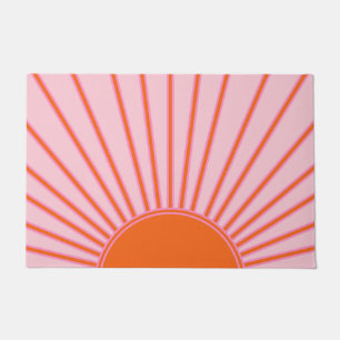 Felpudo Sunrise Pastel Rosa Y Sol Naranja