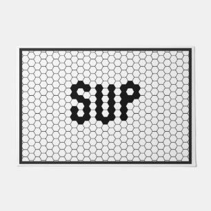 Felpudo Sup Trendy Faux Tile Mat de puertas en blanco y ne