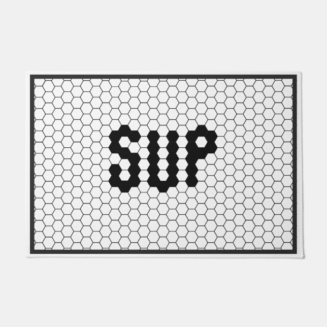 Felpudo Sup Trendy Faux Tile Mat de puertas en blanco y ne (Anverso)