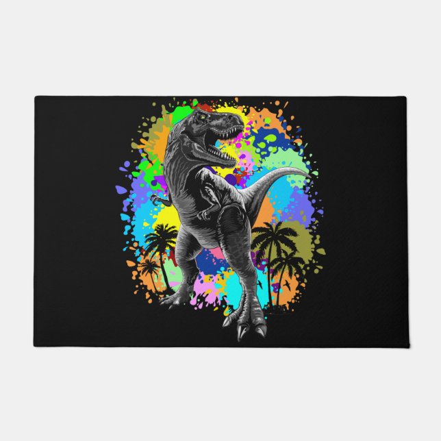 Felpudo T-Rex Dinosaur Jurassic Reptile on Paint Stains (Anverso)