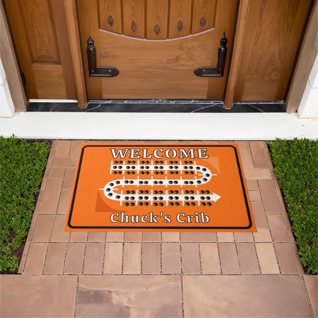 Felpudo Tablero de Cribbage Personalizado Naranja Bienveni (Exterior)