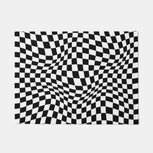 Felpudo Tablero de verificación ondulado blanco negro