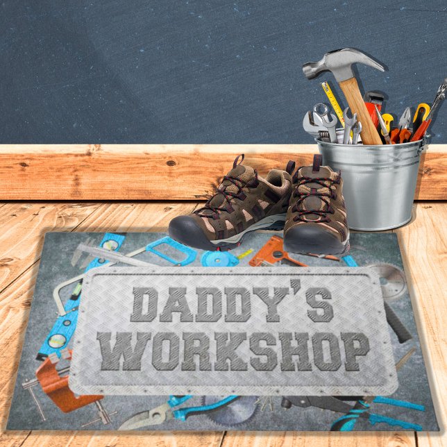Felpudo Taller de papi Mancave Herramientas industriales p (Dad's Workshop Floor Mat / Doormat Metal Sheet with Carpentry Tools Father's Day Gift Idea for Dad)