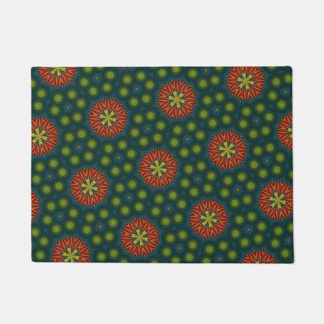 Felpudo Tamaño personalizado Punto Rojo y Verde Tribal Mas (Anverso)