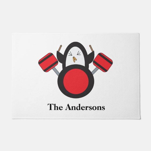 Felpudo Tambores de juego de pingüino Adorable Personaliza (Anverso)