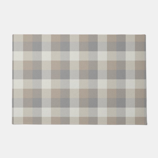Felpudo Tan Gray Ivory Neutral Rustic Plaid (Anverso)