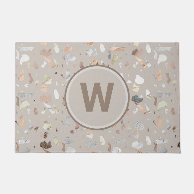 Felpudo Tan italiano Terrazzo Tile Monogrammed (Anverso)
