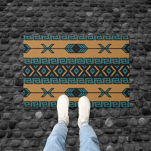 Felpudo Tan Turquoise Aztec Pattern Southwest Design (Subido por el creador)