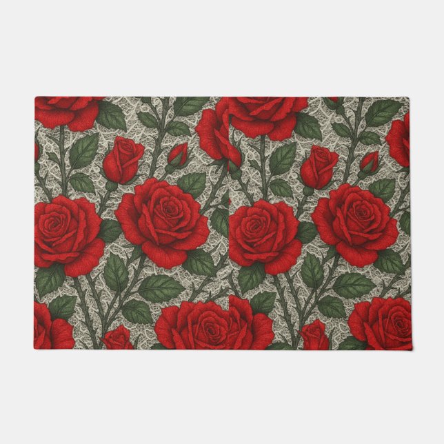 Felpudo tapete Rosas Vermelhas sobre Renda Branca artes (Anverso)