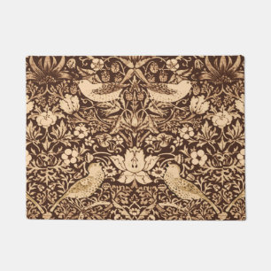 Felpudo Tapiz de Ave y Flor Art Nouveau, Marrón Oscuro