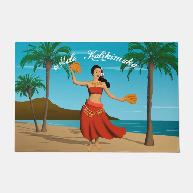 Felpudo Tarjeta postal hawaiana Mele Kalikimaka (Anverso)