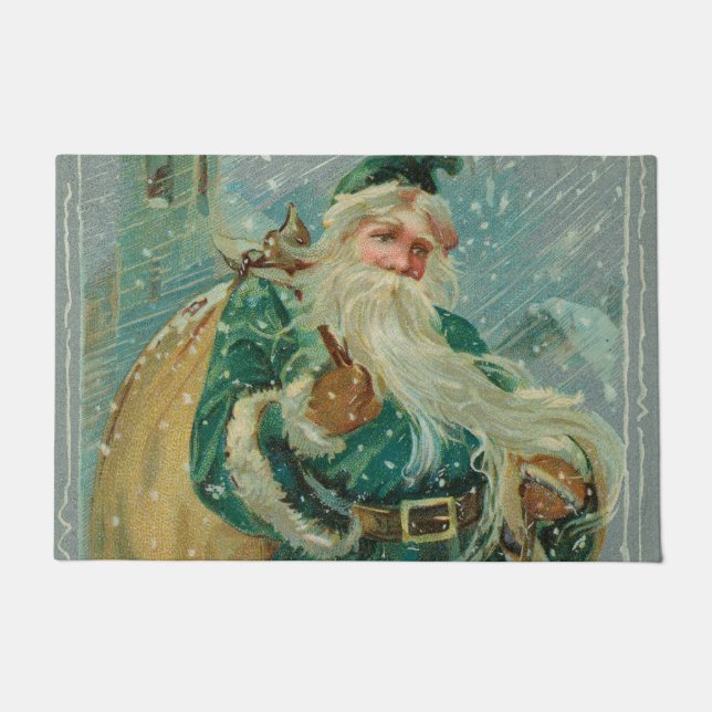 Felpudo Tarjetas de Navidad de Santa Claus Retro (Anverso)