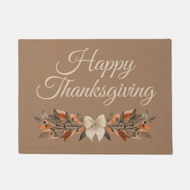 Felpudo Taupe and Ivory “Happy Thanksgiving” Doormat (Anverso)