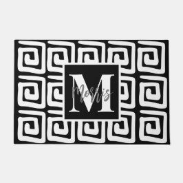 Felpudo Tecla griega en blanco y negro elegante de moda