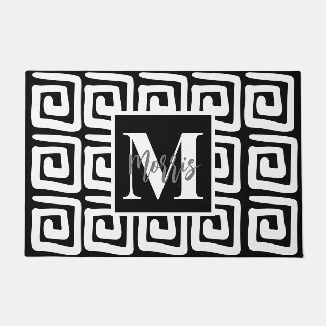 Felpudo Tecla griega en blanco y negro elegante de moda (Anverso)