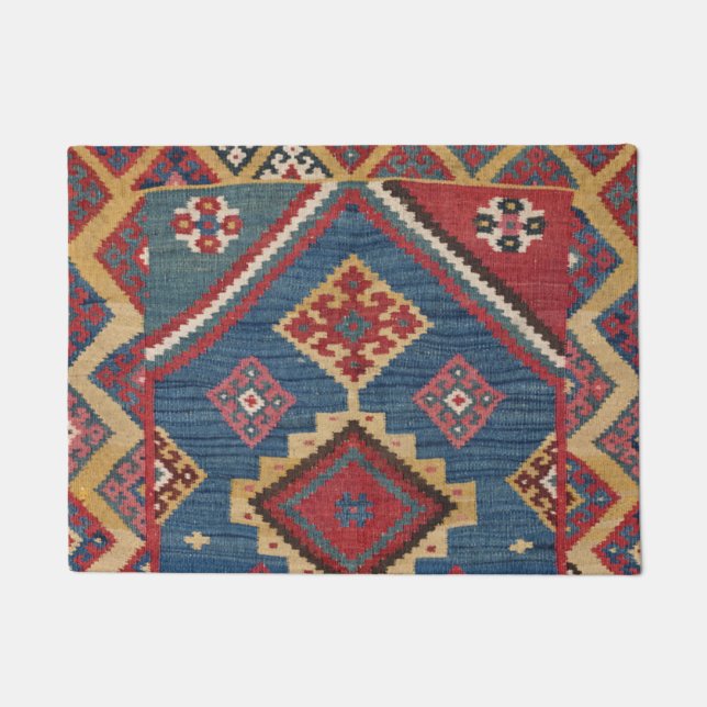 Felpudo Tejidos Kilim Royal Blue Yellow Classic  (Anverso)