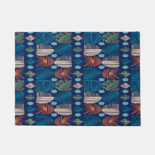Felpudo Tela de barro tribal caribeño: azul festivo, Naran