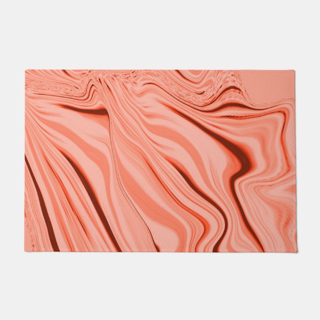Felpudo Tela ondulada con tonos salmón claros, curva roja (Anverso)
