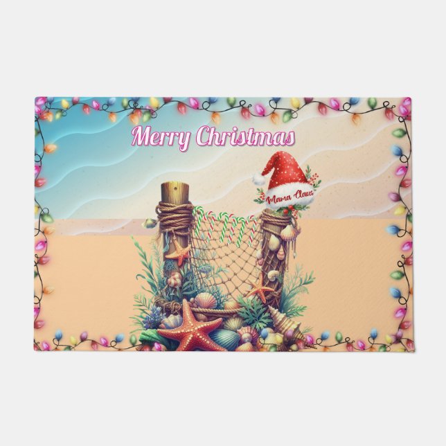 Felpudo tema de playa de Navidad (Anverso)