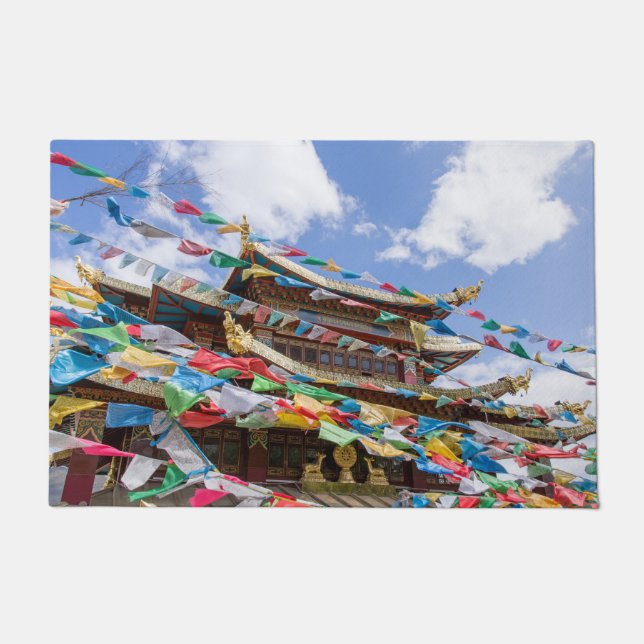 Felpudo Templo tibetano con banderas de oración - Yunnan,  (Anverso)
