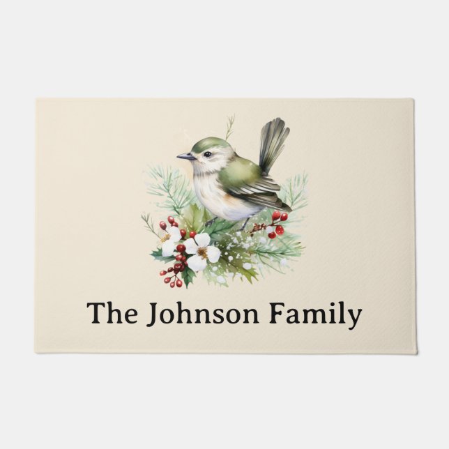 Felpudo Temporada navideña de Navidades de pájaros en invi (Anverso)