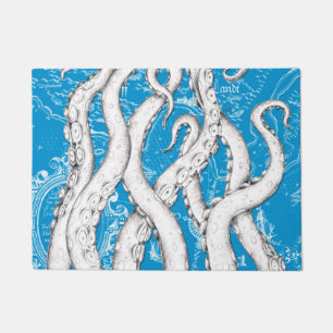 Felpudo Tentáculos blancos Octopus Mapa de cosecha Azul N
