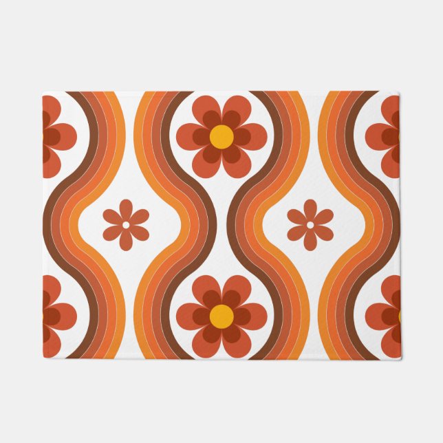 Felpudo Terracotta Mid Century Moderno Floral Arcoiris Ret (Anverso)
