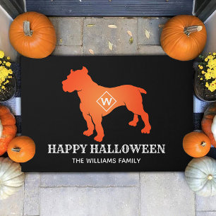 Felpudo Terrier Pit Bull Americano Naranja Feliz Halloween